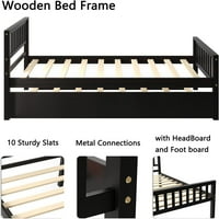 Okvir s dvostrukim krevetom s Trundle, okvir platforme s uzglavljem i pločom, čvrsto drveni krevet blizanac za