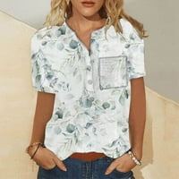 Ljetni vrhovi za žensku gumb bluza s V-izrezom kratki rukavi tiskani sivi 4xl