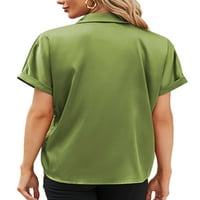 Niuer žene vrhovi majice kratkih rukava Down Down Bluza labava košulja s tunikom luk za vrat vojska zelena l