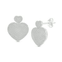 Naušnice s dvostrukim srcem s dijamantima u obliku dijamanta. Od sterling srebra