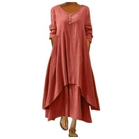 Haljine za žene, nepravilna jednobojna duga haljina s dugim rukavima, ženska ležerna široka haljina s okruglim