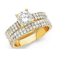 Zaručnički prsten od 14k žutog zlata, vjenčani prsten od 14k, set vjenčanih prstenova sa bočnim kamenjem, veličina