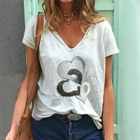Ženske Ležerne modne ljetne majice s izrezom u obliku slova U i kratkim rukavima s printom, bluza u obliku slova