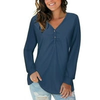 majice za žene, ženske obične Ležerne majice s izrezom i gumbima u obliku slova u, bluza dugih rukava, široka