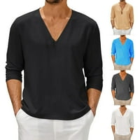 Muška tanka jednobojna majica s dugim rukavima i dekolteom u obliku slova u, Bluza, ležerni labavi vrhovi, majica