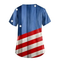 Ženski vrhovi Dan neovisnosti kratkih rukava bluza tiskane dame modni V-izrez ljetne tunike plave 2xl