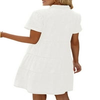 Lookbookstore ženska gumb za haljine s kratkim rukavima Down Rayered Babydoll Jean haljina bijela veličina 2xl