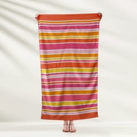 Glavni ručnik za velur plaže, ružičasta pruga Orng, višebojan 28x60