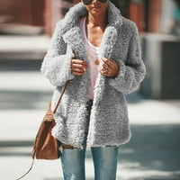 Ženski casual modni kaput s reverima, široka jednobojna bluza dugih rukava, sivi džemper kaput, ženski jeftini