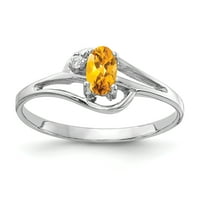 Prsten od bijelog zlata od 5 karata s ovalnim citrinom i dijamantom