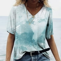 Ženski topovi, bluza s kratkim rukavima s printom, Ležerne ženske ljetne majice s izrezom u obliku slova U, majice