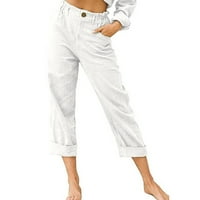 Ženske ležerne hlače džepovi gumbi Elastični struk Udobne ravne hlače bijele 3xl