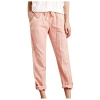 Sehao ženska modna casual casual struga čvrsta boja pamuka i labave tanke hlače, ružičaste 5xl