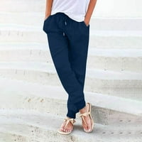 Ženske višebojne oprane pamučne Ležerne hlače s elastičnim pojasom i džepovima Ležerne hlače ženske elastične