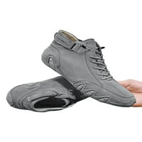 Muške čizme, gležnjače s ručnim vezom, kožne ravne cipele, model Casual cipele, radne cipele Na vezanje, siva,