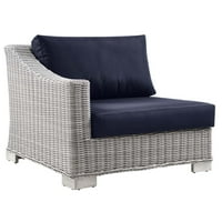 Pletena stolica za popločani dio dvorišta s lijevim naslonom za ruke od ratana u svijetlosivoj tamnoplavoj boji