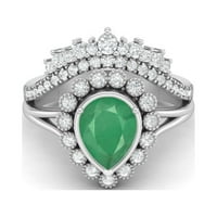 Sterling srebro 1. Smaragdni pasijans Tiara kruna ženski vjenčani prsten u obliku kruške