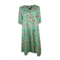 Ljetne haljine za žene cvjetni rukav kratki rukavi srednje duljine a-line V-izreza zelena 4xl
