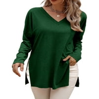 Ženska ležerna Majica, Udobna jednobojna majica, široka majica s izrezom, zelena, zelena, zelena, zelena, zelena,