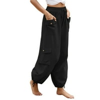 Gathrrgyp teretne hlače za žene na klirensu, ženska modna casual solidna boja s velikim strukom teretne hlače