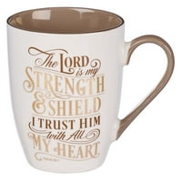 Gospodin je moja snaga, Psalam 28: Keramička kršćanska šalica za kavu za žene i muškarce-Tamno siva zlatna inspirativna