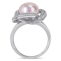 Ženski ružičasti okrugli koktel prsten od sterling srebra s kultiviranim slatkovodnim biserima i karatnim kubičnim