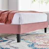 King size krevet s baršunastom platformom u prašnjavoj ružičastoj boji