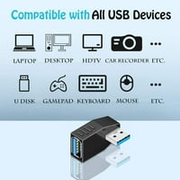 USB 3. Muški do ženski adapter pod kutom ulijevo i pod pravim kutom priključak za produžni kabel