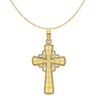 Karatno žuto zlato od 14 karata polirano perlama na rubu s mrežastim naglaskom, privjesak od Križa od žutog zlata