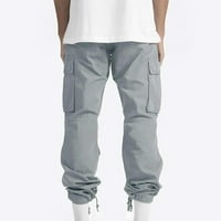 Muške vanjske ravne fitness hlače jednobojne casual teretne hlače s više džepova sive hlače, EA