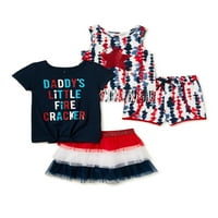 Patriotski set odjeće za djevojčice 4. srpnja: majica, majica, kratke hlače i suknja, veličine od 12 m do 5 T,