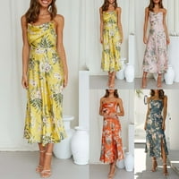 Ženske ljetne asimetrične maksi haljine s cvjetnim uzorkom bez rukava