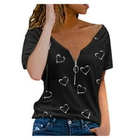 Yuelianxi ženska majica u obliku srca u obliku zipper dekoracije v-izreza kratki ruk labavi vrh