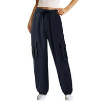 Ženske jednobojne hlače visokog struka ravne teretne hlače Ležerne hlače za trčanje široke vanjske hlače široke