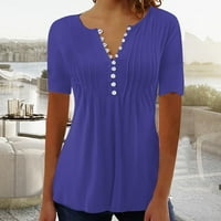 Ženski top Plus size ležerna nabrana obična bluza na kopčanje Plava 12