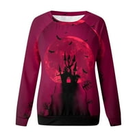 Majica za žene s okruglim vratom s dugim rukavima, majice s printom za Noć vještica, široki puloveri, Ležerne