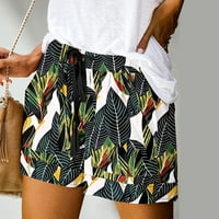 HHEI_K dame kratke hlače visoki struk tiskani izravni izvlačenje ljetnog odmora na plaži s džepom
