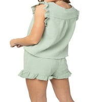 Ženski ljetni set pidžame, jednobojna odjeća za slobodno vrijeme, vrhovi s rukavima u obliku slova u i krilnim