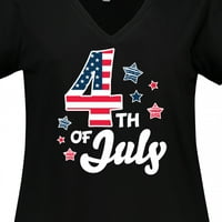 Upečatljiva Ženska majica s izrezom u obliku slova u obliku slova 4. srpnja u prugama sa zvijezdama Plus veličine