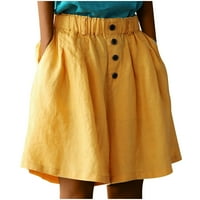 Ženske udobne kratke hlače-Casual, Plus Size, labavi potplat, retro boja, Žuta, veličina; $ 2
