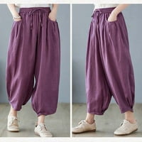 Ženske Harem hlače s visokim strukom rastezljive Pamučne lanene hlače široke udobne obične ljetne hlače s džepovima