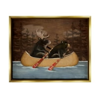 Stupell Kanu životinje rustikalni šumski prijevoz Slikarstvo Zlatni plovak uokvireni umjetnički tisak zidna umjetnost