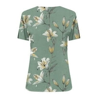 Ljetni vrhovi za žene, Trendi Ležerne bluze s okruglim vratom i kratkim rukavima s cvjetnim printom s džepom na