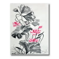 DesignArt 'Pink vintage lotos cvijet i jednobojne lišće' tradicionalno platno zidne umjetničke tiska