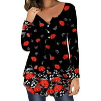 Vrhovi tunika za žene labave fit floy vintage cvjetni cvjetni print majica casual gumb dugih rukava Donji vrhovi