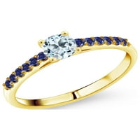 Gem Stone King 0. CT okruglo nebo plava topaz plava stvorena safir 10k žuto zlato prsten