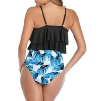 Ženski dvodijelni kupaći kostim, prsluk s volanima, Cvjetni kupaći kostim na trbuhu, Bikini visokog struka, dva
