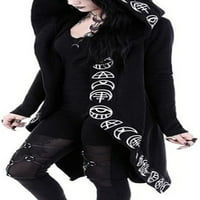 Ženski kardigan s kapuljačom za Noć vještica, Crna duga majica s kapuljačom, gotički punk mjesec, tamna majica
