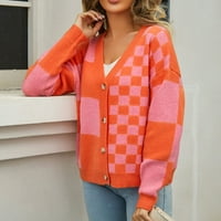 Ženski džemperi za jesen pleteni mekani lagani kardigan dugih rukava s otvorenim prednjim dijelom narančasti Ženski