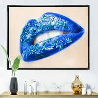 DesignArt 'Lijepa žena usne plave s cvijećem' Moderno uokvireno platno zidne umjetničke tiska